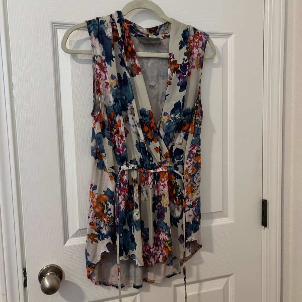 Anthropologie Floral V-Neck Sleeveless Blouse